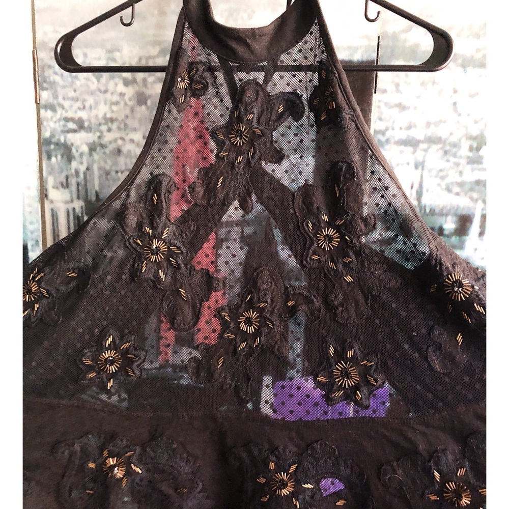 embroidered + beaded mesh halter top